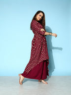 All About You Carmine Maroon Printed A-Line Veere Di Wedding Kurta with Palazzos | Grocsy