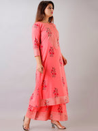 HERE&NOW Floral Printed Gotta Patti Regular Kurta with Palazzos | Grocsy