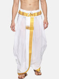 Sethukrishna Men White & Gold-Coloured Solid Readymade Dhoti Pant | Grocsy