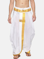 Sethukrishna Men White & Gold-Coloured Solid Readymade Dhoti Pant | Grocsy