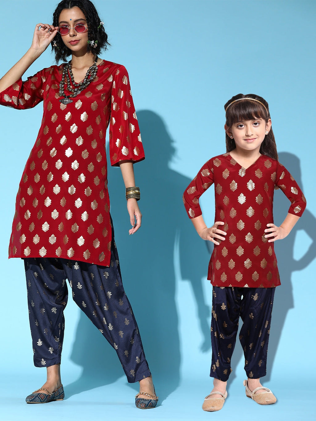 Sangria Ethnic Motifs Polyester Kurta Set | Grocsy