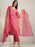 Sangria Red Floral Printed Gotta Patti Pure Cotton Kurta With Trouser & Dupatta | Grocsy