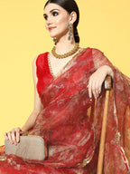 Tikhi Imli Red Floral Sequinned Organza Saree | Grocsy