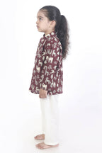 Breathables Kids Cotton Night Suit – Wine Animal Print Kurta & Pyjama Co-Ord Set For Boys & Girls | Grocsy