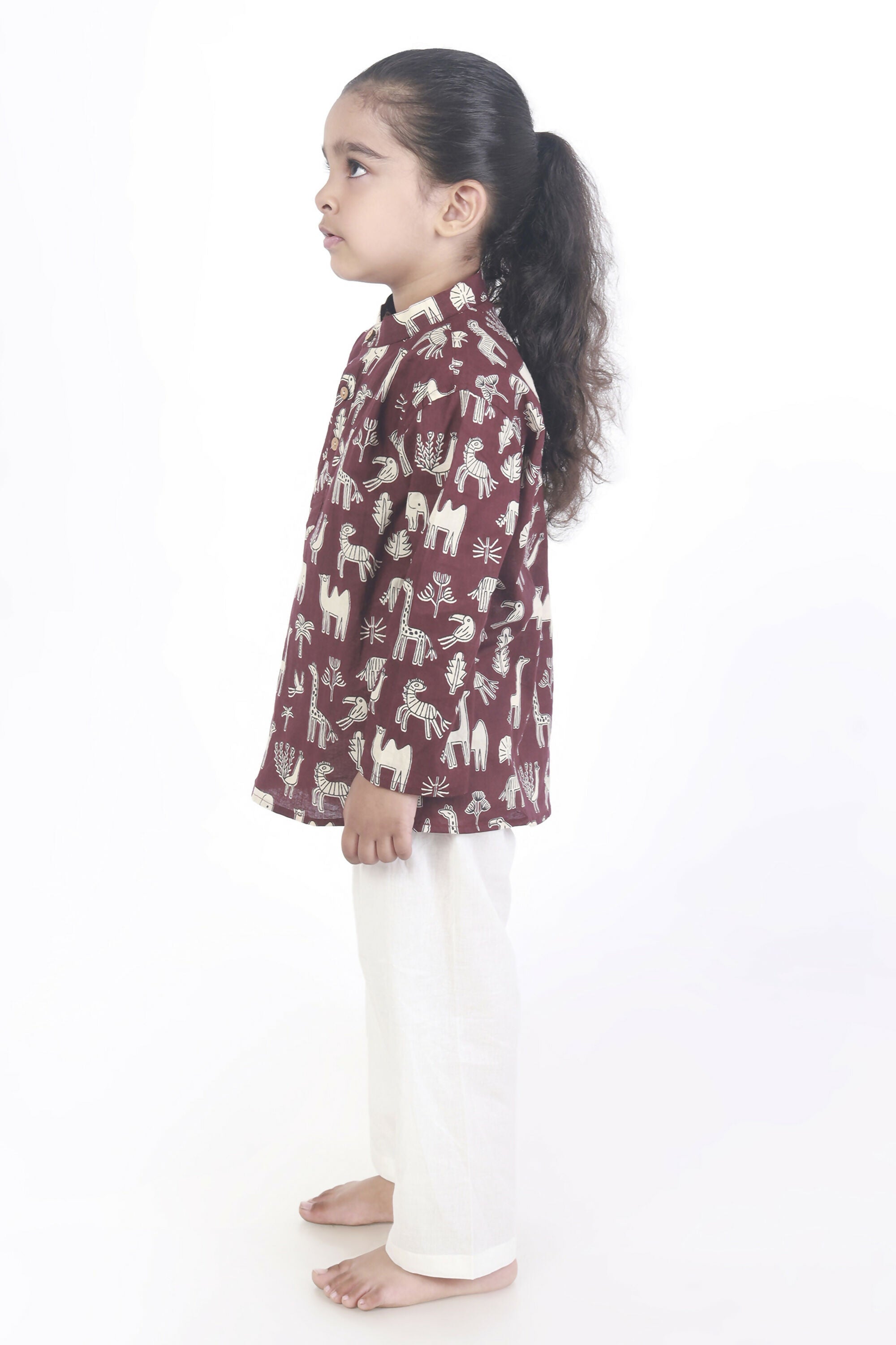 Breathables Kids Cotton Night Suit – Wine Animal Print Kurta & Pyjama Co-Ord Set For Boys & Girls | Grocsy