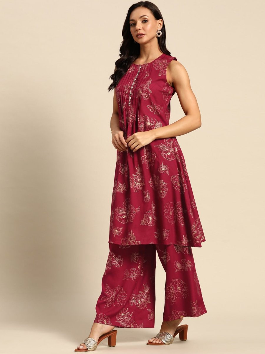 All About You Floral Print Pleated Kurta with Palazzos | Grocsy