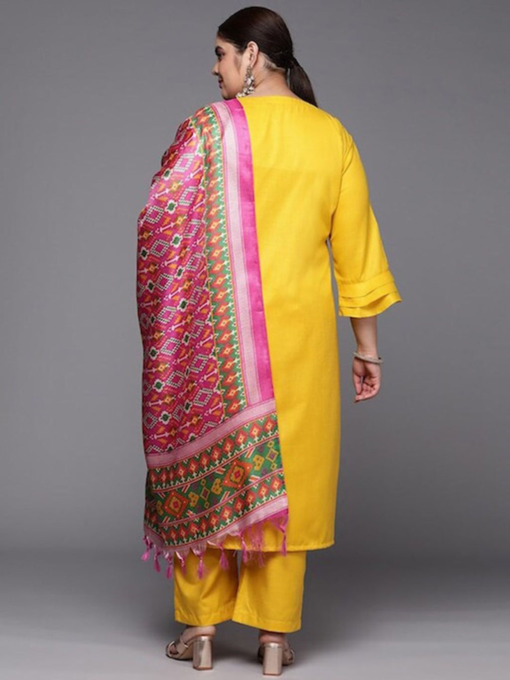 Sztori Plus Size Yoke Design Pure Cotton Kurta With Trousers & Dupatta | Grocsy