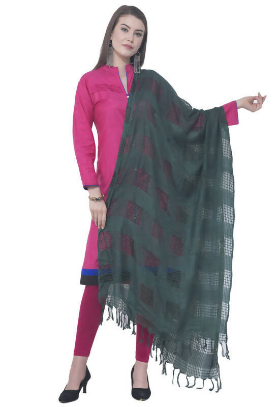 Mominos Fashion Moeza Bottle Green Window Cotton Dupatta | Grocsy