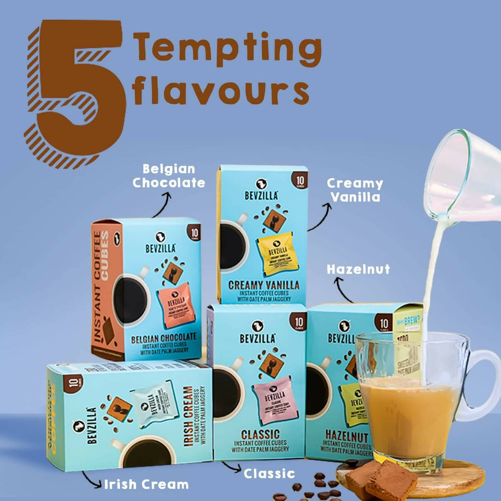 Bevzilla Assorted Flavours Instant Coffee Cubes Pack with Organic Date Palm Jaggery | Grocsy