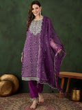 Sangria Bandhani Printed Straight Kurta, Trouser & Dupatta Set | Grocsy