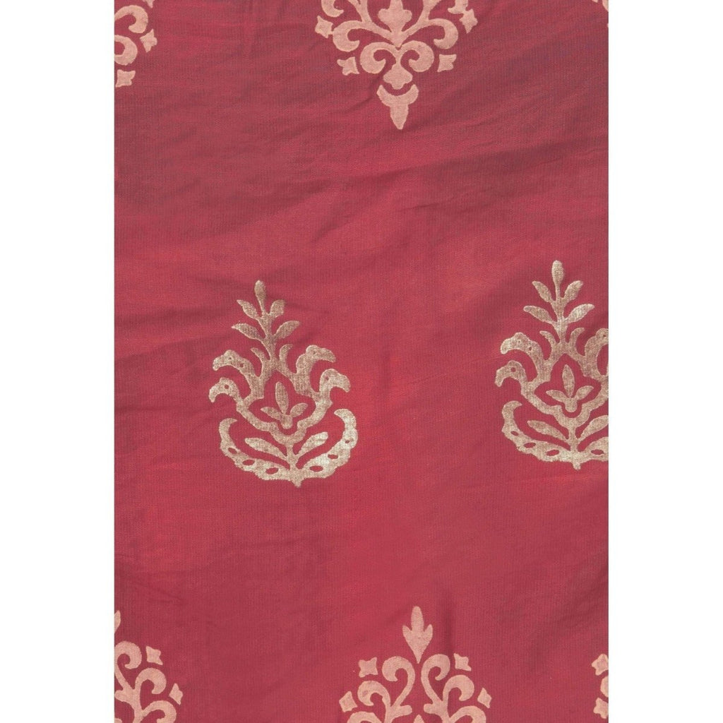 A R Silk Mehroon Color Chanderi gold print Chanderi cotton Dupattas & Chunnis | Grocsy