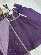 Evanik Lavender Crunchy Silk With Embroidered Zari Dori Work Anarkali Set | Grocsy