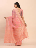 Shree Shyam Fashion Linen Cotton Peach Saree | Grocsy