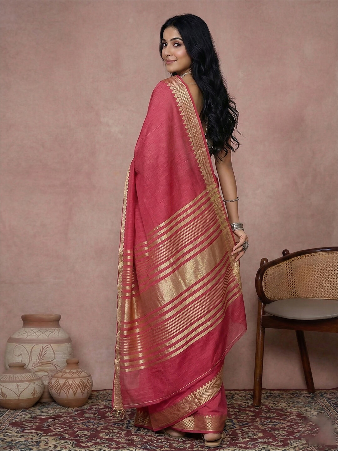 Shree Shyam Fashion Maroon Cotton Saree | Grocsy