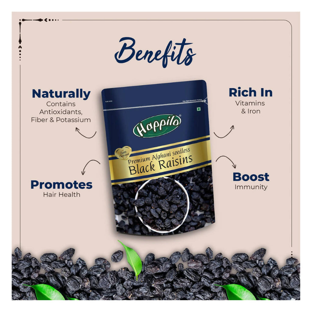 Happilo Premium Seedless Afghani Black Raisins | Grocsy