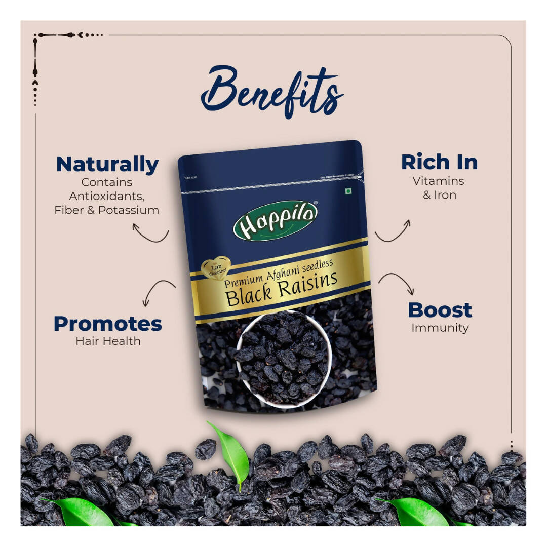 Happilo Premium Seedless Afghani Black Raisins | Grocsy
