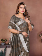 Anaita Chocolate Weaving Linen Cotton Saree With Blouse | Grocsy