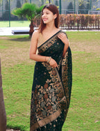 DEIANA'S Beautiful Designer Golden zari Soft Lichi Silk Saree - Green | Grocsy