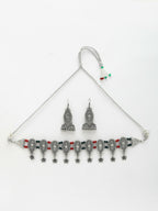 NVR Women's Silver-Plated Choke Oxidized Necklace with Jhumka Earrings | Grocsy