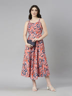 Souchii Multicolour Abstract Print Fit & Flare Midi Dress | Grocsy