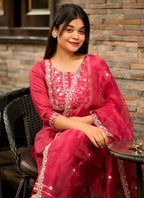 Vellora Soft Pink Silk Blend Embroidered Readymade Suit for Casual Outings | Grocsy