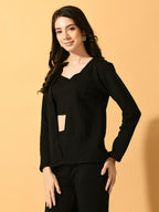 Myshka Women's Black Solid Solid Jacket | Grocsy