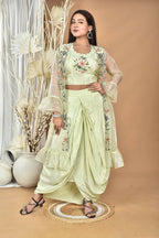 Morchari Women Hand Embroidery Crop Top-Light Green | Grocsy