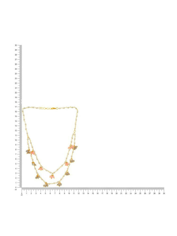 Beaded Pearl Necklace with Grey and Pink Colourful Motifs - Ruby Raang | Grocsy