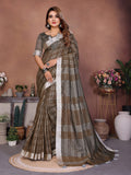 Anaita Chocolate Weaving Linen Cotton Saree With Blouse | Grocsy