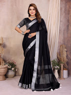 Anaita Black Weaving Linen Cotton Saree With Blouse | Grocsy