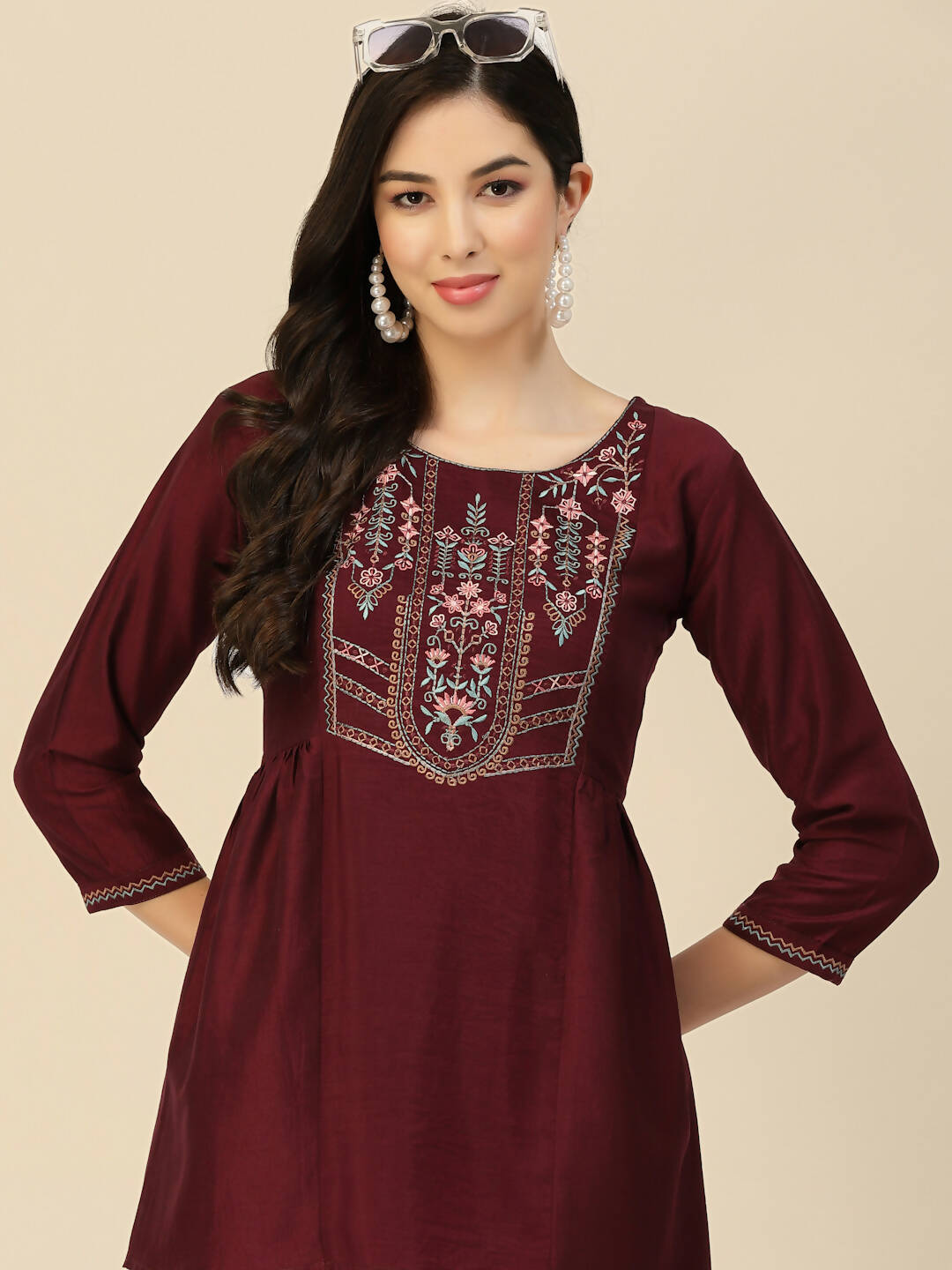 Wine Chinon Floral Embroidered Top - Zeny | Grocsy