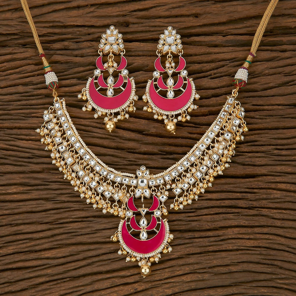 Joban Fashion Women Golden White Rani Necklace Set | Grocsy