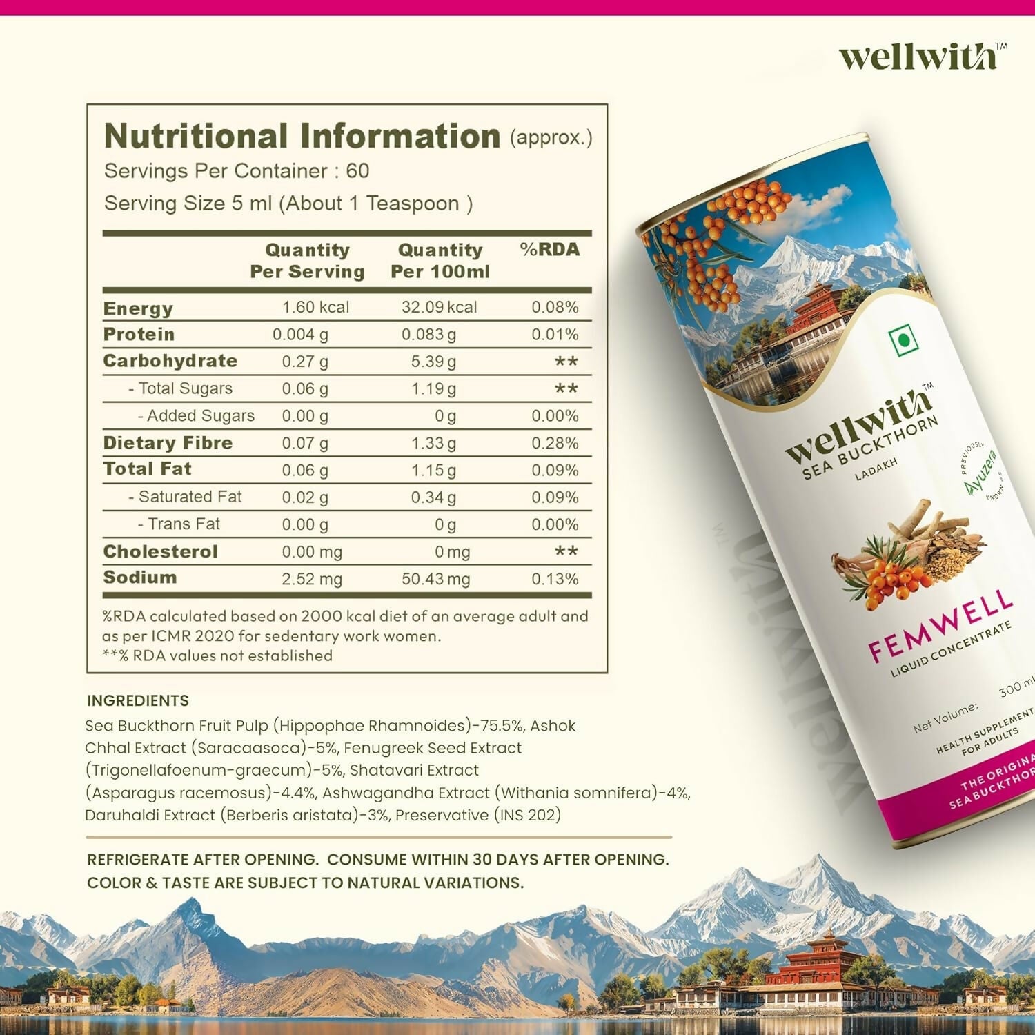 Wellwith Sea Buckthorn Femwin (Femwell) Ayurvedic Juice | Grocsy