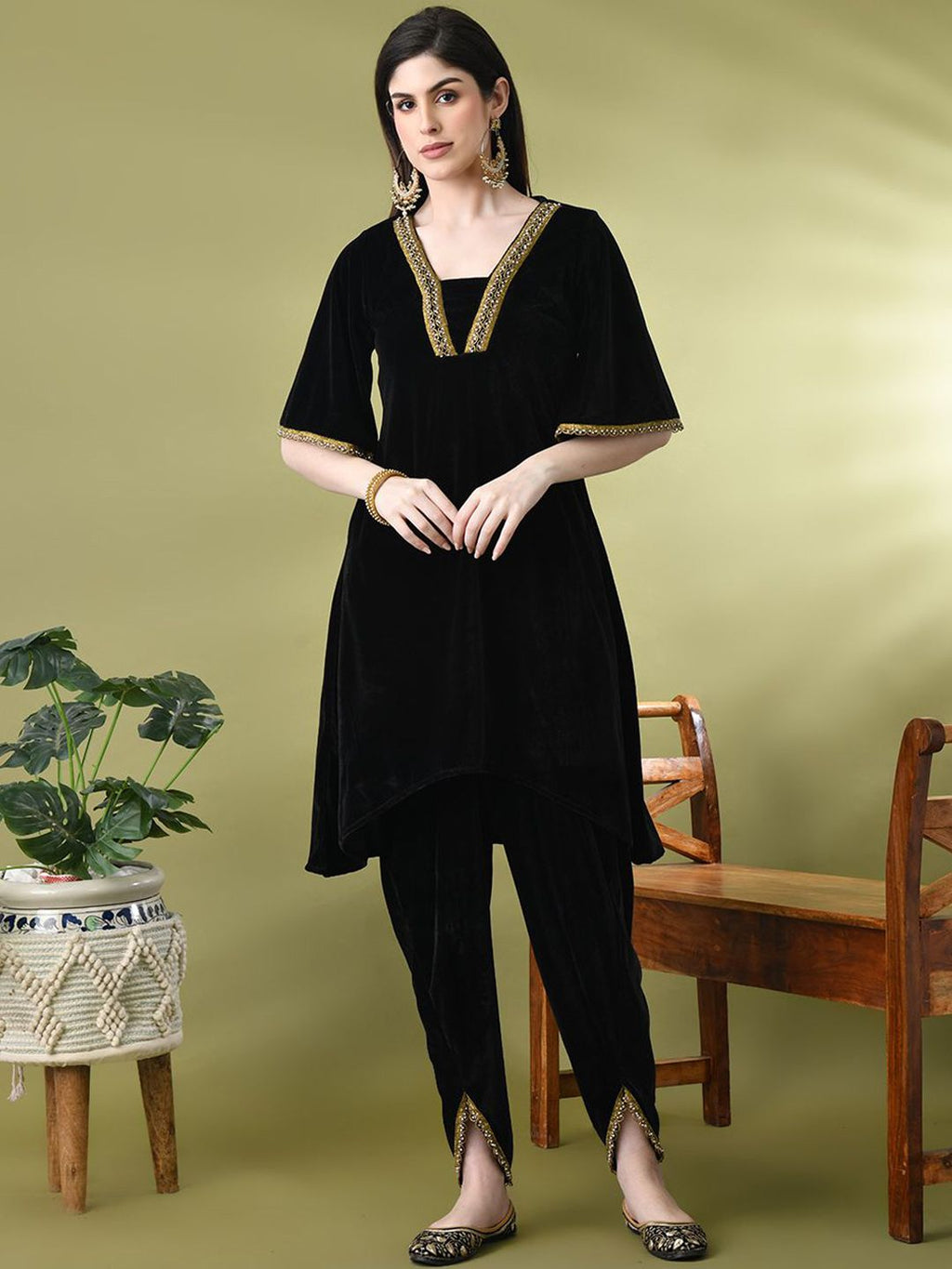 Sangria Embellished A-Line Kurta & Dhoti Pant With Dupatta | Grocsy