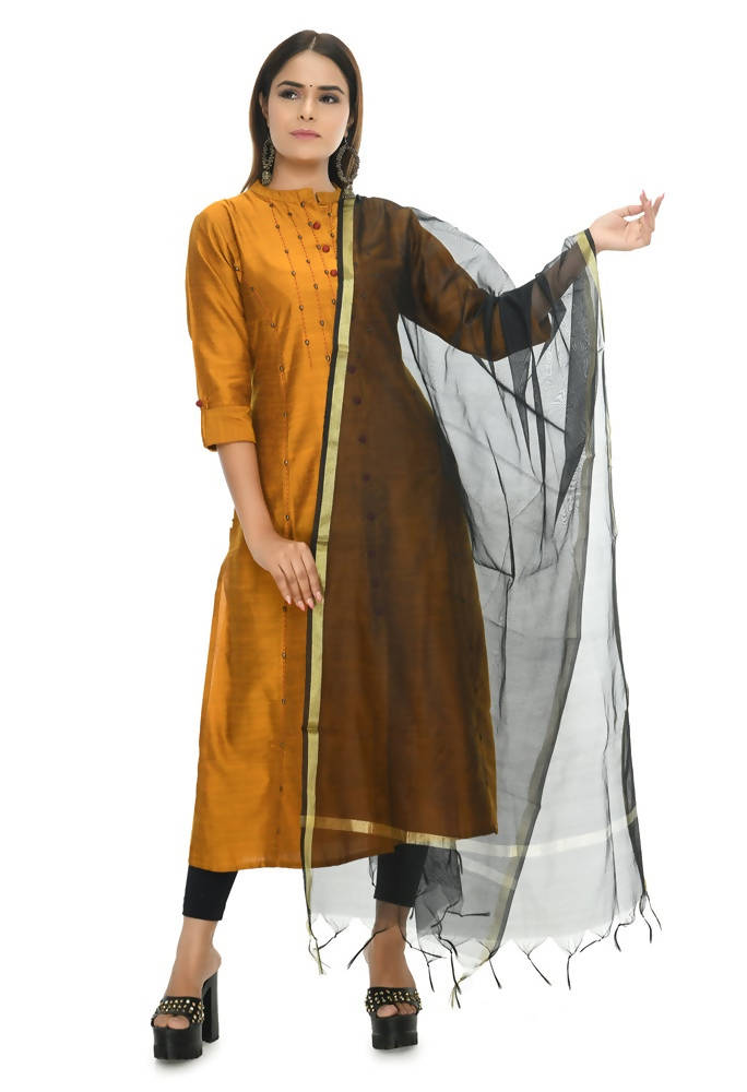 Mominos Fashion Black Banarsi Piping Dupatta | Grocsy