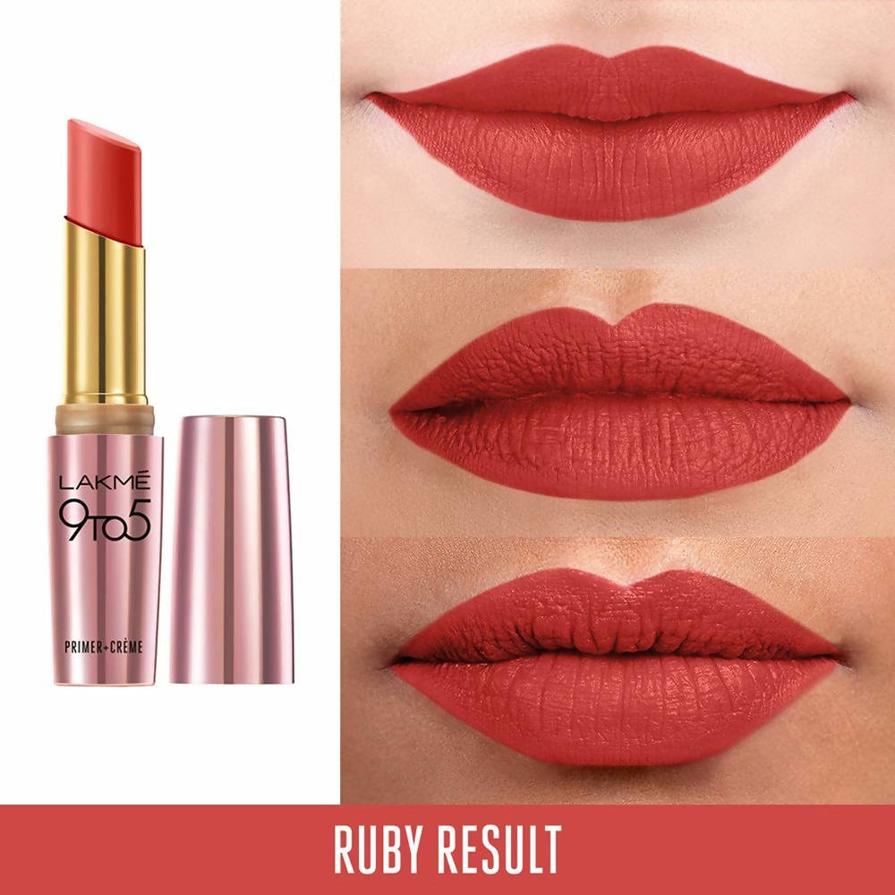 Lakme 9To5 Primer + Creme Lip Color - Ruby Result CR1 | Grocsy