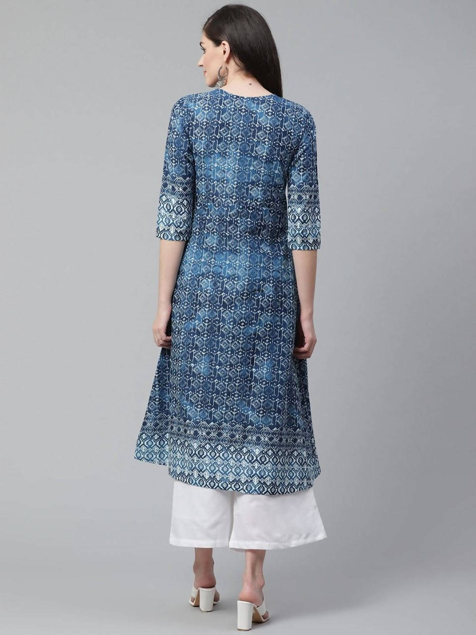 Vamika Blue Cotton Printed Party/Casual Wear Kurti | Grocsy