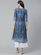 Vamika Blue Cotton Printed Party/Casual Wear Kurti | Grocsy