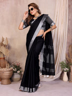 Anaita Black Weaving Linen Cotton Saree With Blouse | Grocsy