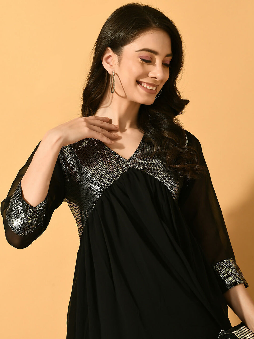 Myshka Women's Black Fit and Flare Party Dress | Grocsy