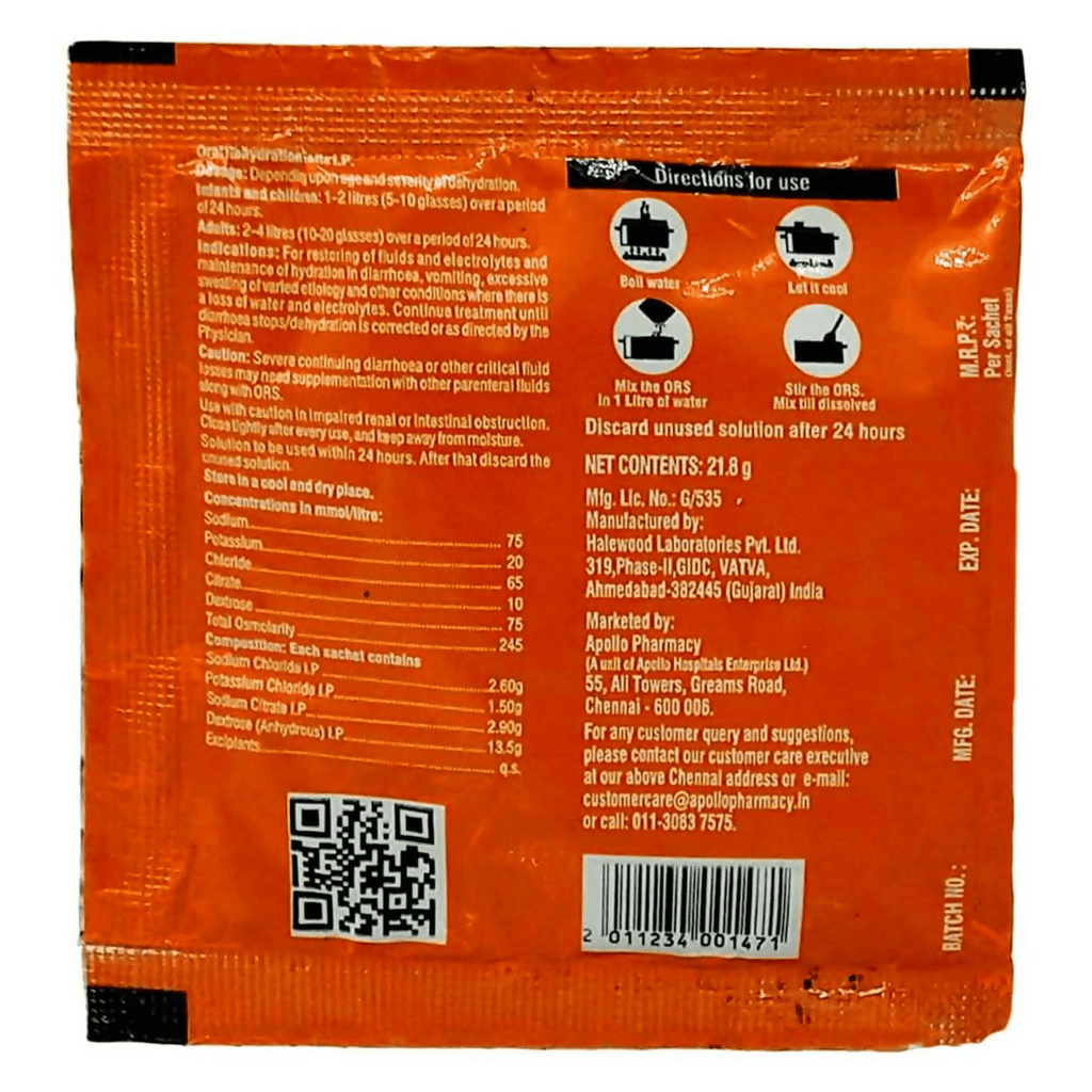 Apollo Pharmacy ORS Sachets Orange Flavour | Grocsy