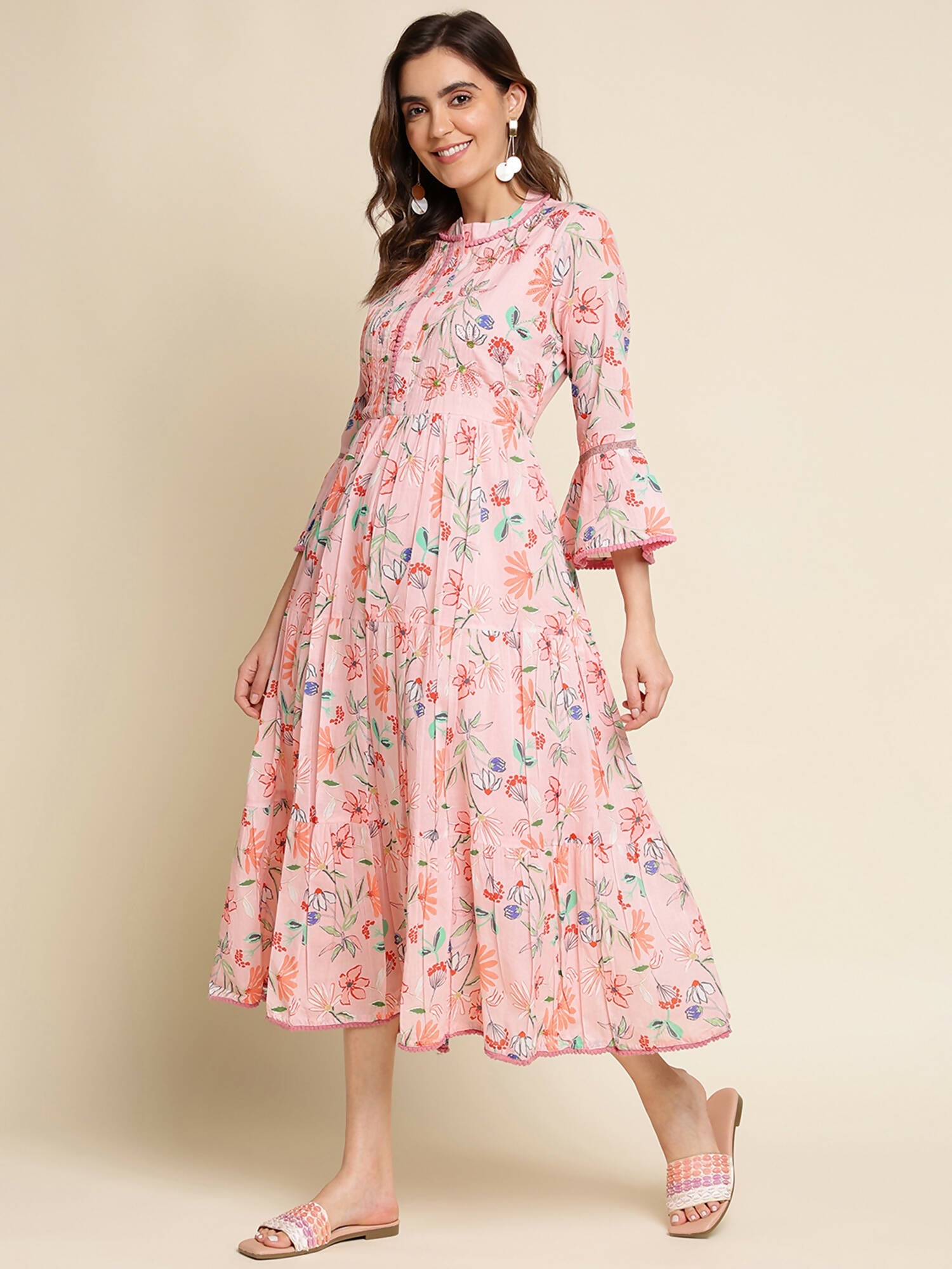 Pink Cotton Floral Printed Dress - Nandani | Grocsy