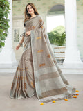 Shree Shyam Fashion Linen Light Beige Saree | Grocsy