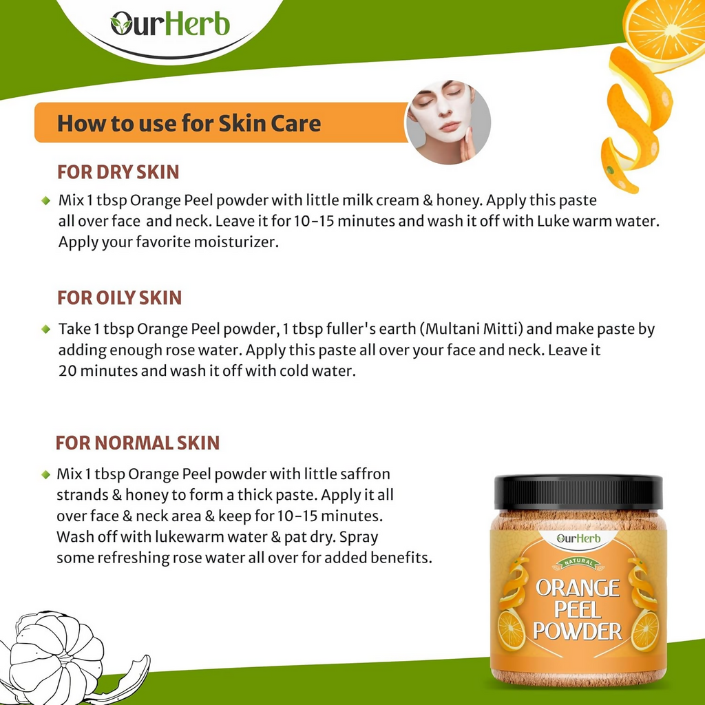 OurHerb Pure & Natural Orange Peel Powder For Face Pack With Vitamin C & Antioxidants | Grocsy