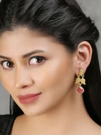 Joban Fashion Women Pink Stone Matte Gold Earrings | Grocsy