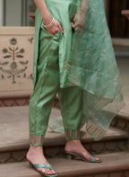 Vellora Pista Green Silk Blend Embroidery Work Ready-to-Wear Salwar Suit | Grocsy