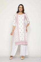 Maai Rayon Hand Printed Kurta Off-White | Grocsy