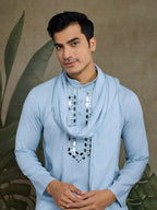 Vastranavya Sky Blue Exclusive Viscose Silk Festival Wear Real Mirror Work Kurta with Dupatta | Grocsy
