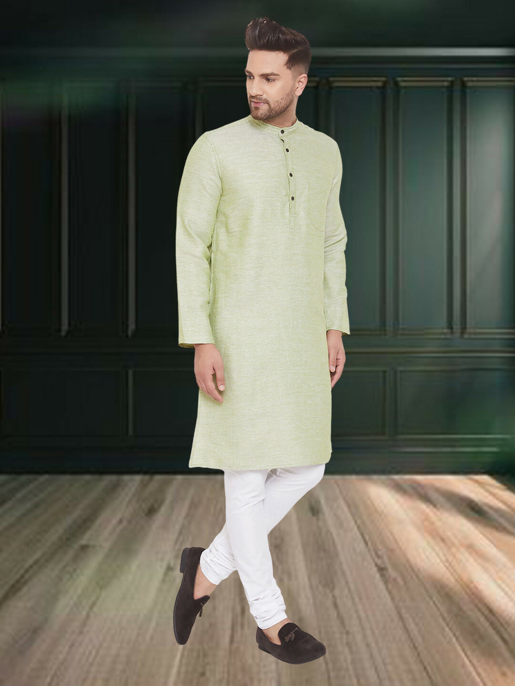 Even Apparels Men's Pure Cotton Green Kurta | Grocsy