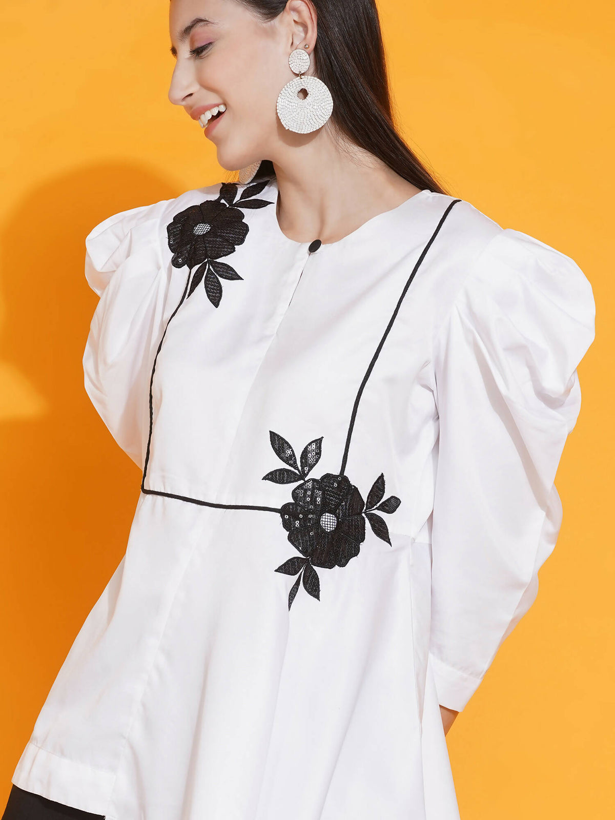 Women Republic White Shirt With Sequence Embroidery And Bellbotton Pants | Grocsy